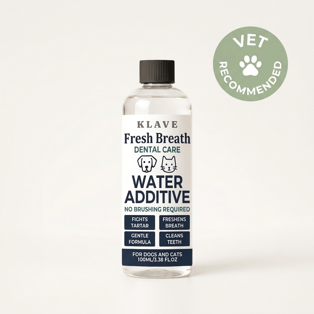 Klave Gum Shield bottle — Fresh Breath Dental Care water additive for dogs and cats with Vet Recommended badge